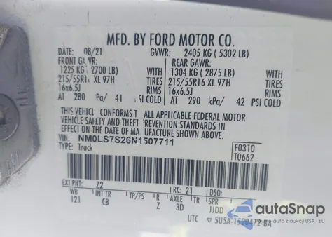 2022 Ford Transit Connect Xl from USA, damaged, VIN NM0LS7S26N1507711